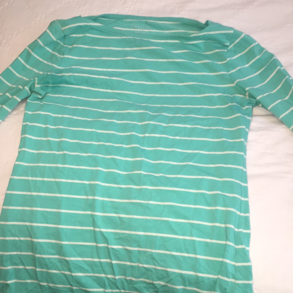 Teal white striped top